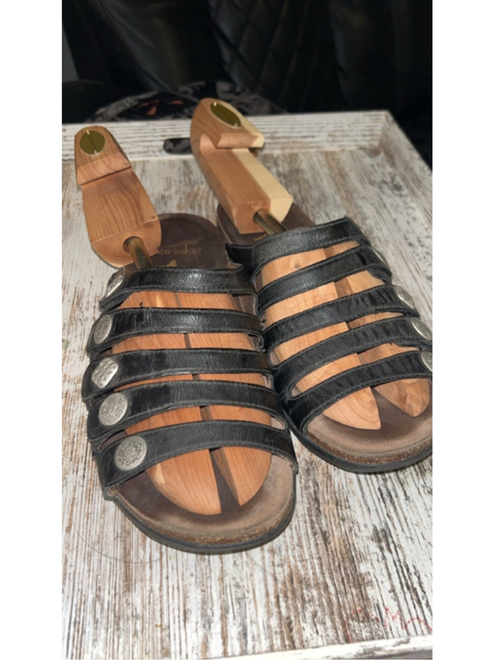Women's Dansko Black Leather Silver Studded Sandals Size 9.5